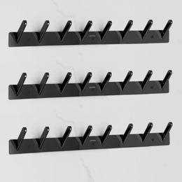 Plantex Wall Hooks for Hanging Cloth/Stainless Steel Towel Hangers/Bathroom Robe Hooks/Door Hangers/Square Wall Hook/Hook Rail for Hanging Keys - 8 Hooks (Pack of 3,  PVD Black)