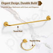 Plantex 304 Grade Stainless Steel Bathroom Accessories Set of 5 - Towel Rod/Hand Napkin Hanger for Wash Basin/Soap Case/Toothbrush Holder/Robe Hook - Daizy (Golden)
