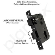 Plantex Heavy-Duty Door Lock Handle Set/6-Lever Lock Mechanism with 3 Years of Warranty/Mortise Lock with 3 Keys, Brass Lock Body & Cylinder - (Z-Black)
