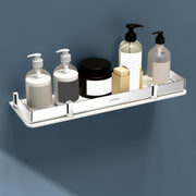 Plantex Wall Shelf for Bathroom Storage/Acrylic Washroom Shelf Organizer with Stainless Steel Railings/Bathroom Accessories (White, 15x6 inches)