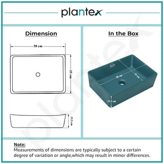 Plantex Ceramic Basin/Washbasin for Bathroom/Rectangle Tabletop Basin/Countertop Vessel Sink for Home/Office (Matt Green - 20 x 14 x 6 Inch)