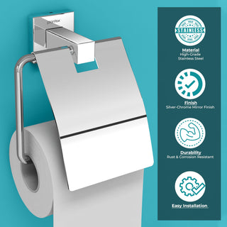 Plantex Aqua Heavy-Duty Stainless Steel Toilet Paper Roll Holder/Toilet Paper Holder in Bathroom/Kitchen/Bathroom Accessories (Chrome) - Pack of 1
