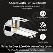 Plantex Pure Brass Bib Cock for Bathroom/Long Body Taps/Wall Mount Tap for Wash Basin with Teflon Tape & Wall Flange - Pack of 1 (Chrome, 3225)