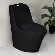 Plantex Imported Ceramic Western Commode/Rim Siphonic One Piece Western Toilet/Floor Mounted Commode for Toilet Seat Cover - S Trap (Matt Black)