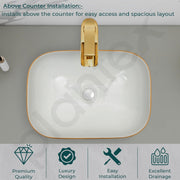 Plantex Ceramic Washbasin for Bathroom/Table Top Wash Basin/Countertop Vessel Sink Basin - Indo-European Collection - (NC-104,18 x 13 x 5 Inch)