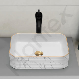 Plantex Table Top Wash Basin For Bathroom/Designer Ceramic Basin/Countertop Vessel Sink Basin - Indo-European Collection (18 x 13 x 5 Inch)