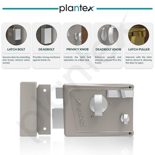 Plantex Heavy Duty Night Latch Door Lock with Key & Knob for Main Door/Inside Opening for Home,Hotel,Office - Pack of 1 (Matt)