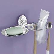 Plantex 304 Grade Stainless Steel 2 in1 Soap Holder with Tumbler Holder/Bathroom Accessories - Olive (Chrome)