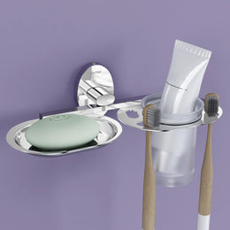 Plantex 304 Grade Stainless Steel 2 in1 Soap Holder with Tumbler Holder/Bathroom Accessories - Olive (Chrome)