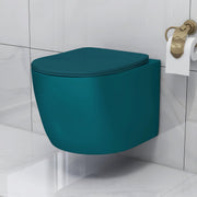 Plantex Wall Hung Commode for Toilet/Ceramic Rimless Washdown Western Commode/Western Toilet with Soft Close Toilet Seat Cover- P Trap (Pine Blue)