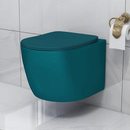 Plantex Wall Hung Commode for Toilet/Ceramic Rimless Washdown Western Commode/Western Toilet with Soft Close Toilet Seat Cover- P Trap (Pine Blue)