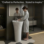 Plantex Round Pedestal Basin for Bathroom/Ceramic One Piece Pedestal Free Standing Wash Basin for Home/Hotel (White-15x15x31.5 inch)