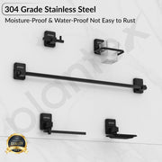 Plantex 304 Grade Stainless Steel Bathroom Accessories Set of 5 - Towel Rod/Hand Napkin Hanger for Wash Basin/Soap Case/Toothbrush Holder/Robe Hook - Darcy (Black)