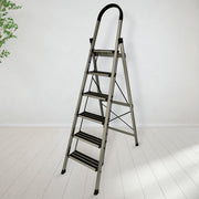 Plantex 6 Step Ladder for Home/Aluminium Foldable Ladder/Wide Anti Skid Steps/Strong Wide Steps Ladder (Anodize Coated-Gold)
