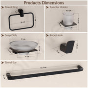 Plantex Stainless Steel Bathroom Set/Glass Soap Holder and Tumbler Holder/Towel Rod/Napkin Holder/Robe Hook for Bathroom/Bathroom Accessories - Set of 5 (Black)