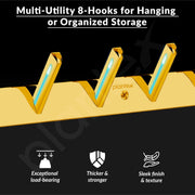 Plantex Wall Hooks for Hanging Cloth/Stainless Steel Towel Hangers/Bathroom Robe Hooks/Door Hangers/Square Wall Hook/Hook Rail for Hanging Keys - 8 Hooks (Pack of 2, PVD Gold)