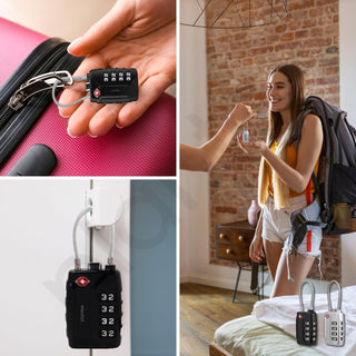 Plantex 4-Digit Combination Padlock/TSA Metal Lock with String Shackle/Number Lock for Luggage/Travel Bag/Suitcase/Backpack/Lockers - Pack of 1 (Silver)