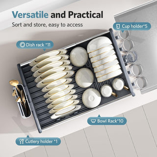 Plantex Kitchen Storage Rack/Aluminium Fold Flat Dish Drying Rack/Household Kitchen Bowls and Plates Organizers/Utensil Storage Holder - (Silver & Grey)