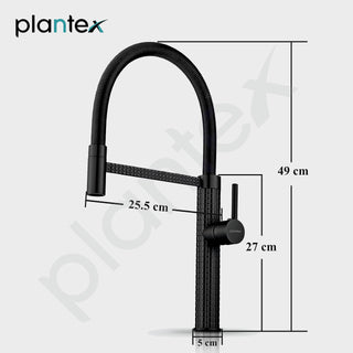Plantex Brass Sink Tap for Kitchen Basin/360° Swivel Spout Kitchen Faucet with Double Handle| Spring Pull Out Tap for Kitchen Sink-(8982-Black)