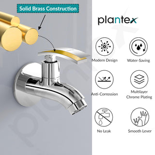 Plantex Pure Brass Single Lever Short Body Bib Tap with Water Saving Techonlogy Tap/Water Tap with Teflon Tape & Wall Flange for Bathroom (ZUR-1502, Chrome)