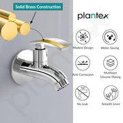 Plantex Pure Brass Single Lever Short Body Bib Tap with Water Saving Techonlogy Tap/Water Tap with Teflon Tape & Wall Flange for Bathroom (ZUR-1502, Chrome)