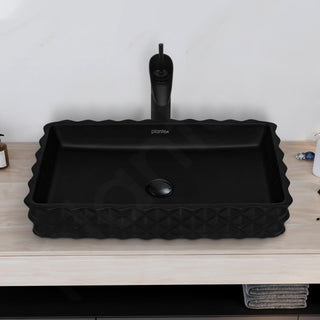 Plantex Ceramic Wash Basin for Bathroom/Table Top Ceramic Basin/Washbasin for Bathroom (Black - 24 x 14 x 5 Inch)