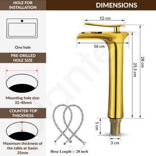 Plantex Single Lever Pillar tap for Wash Basin/Pure Brass Hot & Cold Basin Mixer Basin TapMixer Tap for Bathroom - Pack of 1 (Gold)