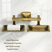 Plantex 304 Grade Stainless Steel Double Soap Holder for Bathroom/Dual Soap Dish/Soap Stand/Bathroom Accessories - Squaro (Brass Antique)