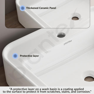 Plantex Ceramic Wash Basin/One Piece Basin for Bathroom/Table Top Washbasin for Home/Office/Hotels (White - 20.5 x 17 x 5 Inch)