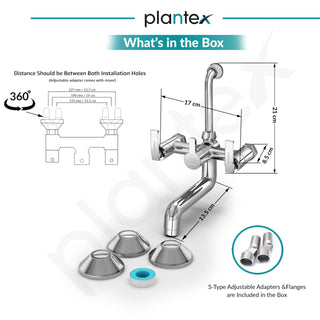 Plantex Wall Mixer for Bathroom 2 in 1 with L-Bend Provision for Overhead Shower/Pure Brass Mixer Tap for Bathroom with Water Saving Nozzle Tap- Pack of 1 (Col-1018-Chrome)