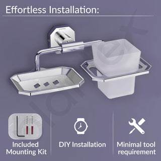 Plantex Soap Holder with Toothbrush Holder/304 Grade Stainless Steel Soap Dish with Tumbler Holder/Bathroom Accessories - Nipron (Chrome)