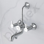 Plantex Pure Brass 3 In 1 Wall Mixer for Bathroom with L-Bend Provision for Overhead and Hand Shower/Mixer Tap for Bathroom with Water Saving Aerator and Brass Wall Flange (ORE-1421)