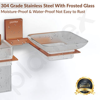 Plantex 304 Grade Stainless Steel Glass Soap Dish with Liquid Dispenser for Bathroom/Soap Stand/Glass Shampoo Dispenser/Bathroom Accessories - Pack of 1 (Crystal, PVD Rose Gold)