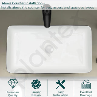 Plantex RectangularTable Top Wash Basin For Bathroom/Designer Ceramic Basin/Countertop Vessel Sink Basin - Indo-European Collection (24 x 14 x 5 Inch)