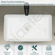 Plantex RectangularTable Top Wash Basin For Bathroom/Designer Ceramic Basin/Countertop Vessel Sink Basin - Indo-European Collection (24 x 14 x 5 Inch)