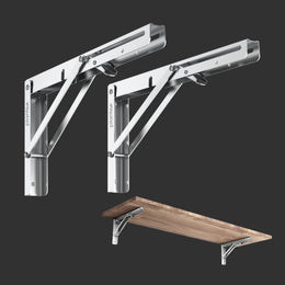 Plantex Heavy Duty 12 Inch Foldable Shelf Bracket/Stainless Steel Multipurpose Bracket/L Bracket/Space Saving Wall Bracket for Shelf/Folding Table Bracket for Home & Office (Pack of 2, Chrome)
