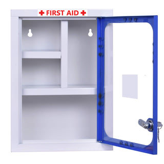 Plantex First Aid Box/Emergency Medicine Storage Box/First Aid Kit Box/Medical Box for Home, School & Office/Lockable with Multi Compartment - (Blue & White) – Big Size Wall Mount – Metal