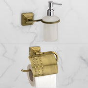 Plantex 304 Grade Stainless Steel Washroom Set of 2 - Toilet Paper Holder/Stand/Liquid Soap Dispenser - Squaro (Brass Antique)