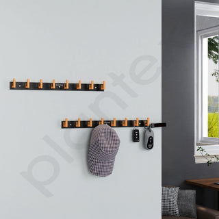 Plantex Aluminum Hook Rail with L-Shape Hook for Clothes Hanging/Hook Rail Bar for Clothes/Towel/Keys -Pack of 3 (8 Hooks/Black & Gold)
