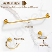 Plantex 304 Grade Stainless Steel Bathroom Accessories Set of 3 - Towel Hanger/Napking Holder/Dual Soap Holder for Bathroom - Daizy (Golden)