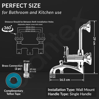 Plantex Pure Brass 3 In 1 Wall Mixer for Bathroom with L-Bend Provision for Overhead and Hand Shower/Water Saving Nozzle for Mixer Tap with Brass Wall Flange (Aq-1419-Chrome)