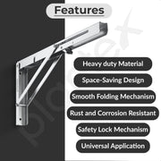 Plantex Heavy Duty 16 Inch Foldable Shelf Bracket/Stainless Steel Multipurpose Bracket/L Bracket/Space Saving Wall Bracket for Shelf/Folding Table Bracket for Home & Office (Pack of 2, Chrome)