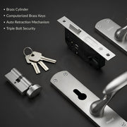 Plantex Door Lock Handle Set/Main Door Lock with 3 Years of Warranty/Mortise Lock with 6-Lever Lock Mechanism (8134 - Satin Steel & Chrome)