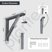 Plantex Heavy Duty 16 Inch Foldable Table Bracket/GI Steel Multipurpose Shelf Bracket/Space Saving Wall Bracket/Folding Bracket for Home & Office - Pair of 1 (Grey)