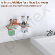 Plantex 304 Grade Stainless Steel Glass Liquid Dispenser with Tumbler Holder/Toothbrush Holder/Shampoo Dispenser for Washbasin/Kitchen/Bathroom Accessories - Pack of 1 (Crystal, PVD Rose Gold)