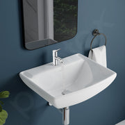 Plantex Ceramic Basin with Stainless Steel Pillar Cock/Wall Hung Basin/Deck Mount Tap/Basin for Bathroom - (Plano - Combo)
