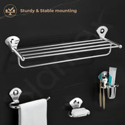 Plantex High-Grade Stainless Steel 4pcs Bathroom Accessories Set- Towel Rack/Tumbler Holder/Soap Dish Stand/Napkin Ring/Bathroom Organiser Set of 4(Chrome)