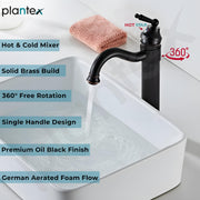 Plantex Pure Brass Basin tap/Single Lever Pillar tap for Wash Basin/Mixer tap hot and Cold- (7077-Black)