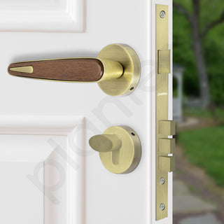 Plantex Main Door Lock/Mortise Lock for Door with 3 Years of Warranty - Robust Door Lock for Home with Brass Lock Body & Cylinder (Brass Antique & Wood Finish)