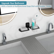 Plantex 304 Stainless Steel 2in 1 Soap Holder and Brush Stand for Wash Basin/Bathroom Organizer for Soap Stand and Toothbrush Holder (Cute - Black)
